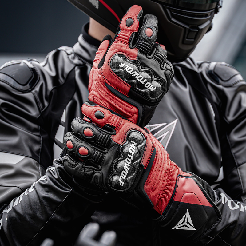 Long leather racing gloves